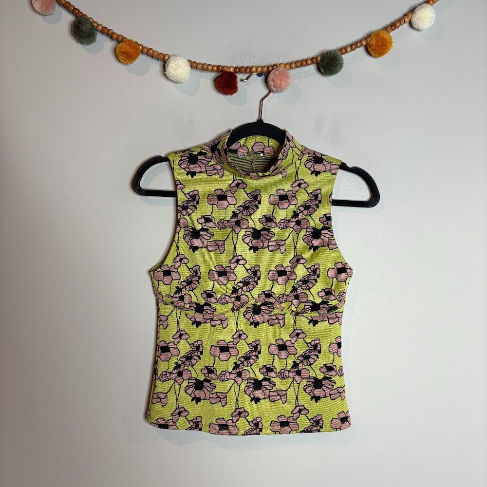 Zara floral retro mock neck tank top